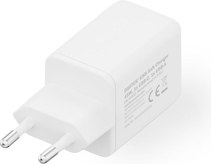 Productafbeelding Digitus USB GaN Charger 45W, 1x USB-C, 1x USB-A (45 W, 2 ports)