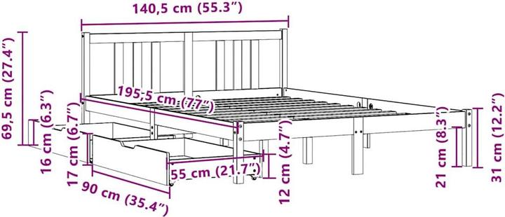 Image du produit vidaXL Bettrahmen (135 x 190 cm)