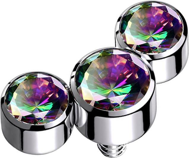 Produktbild Star Piercing Dermal Anchor silber drei Kristalle dunkel multicolor (ohne Messing, Titan G23)