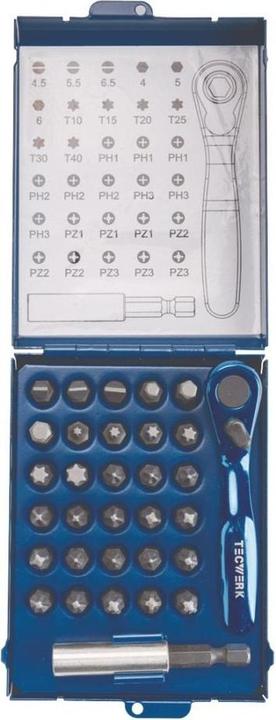 Image du produit Tecwerk Assortiment d'embouts 32 pièces fente/PH/PZD/T/6 pans/cliquets à embout (Clé Allen, Fente de vis)