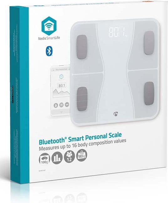 Produktbild Nedis WIFI-SmartLife-Personenwaage Bluetooth® | BMI / BMR / Fett / Gebeine / Gewicht / Muskeln / Was (180 kg)