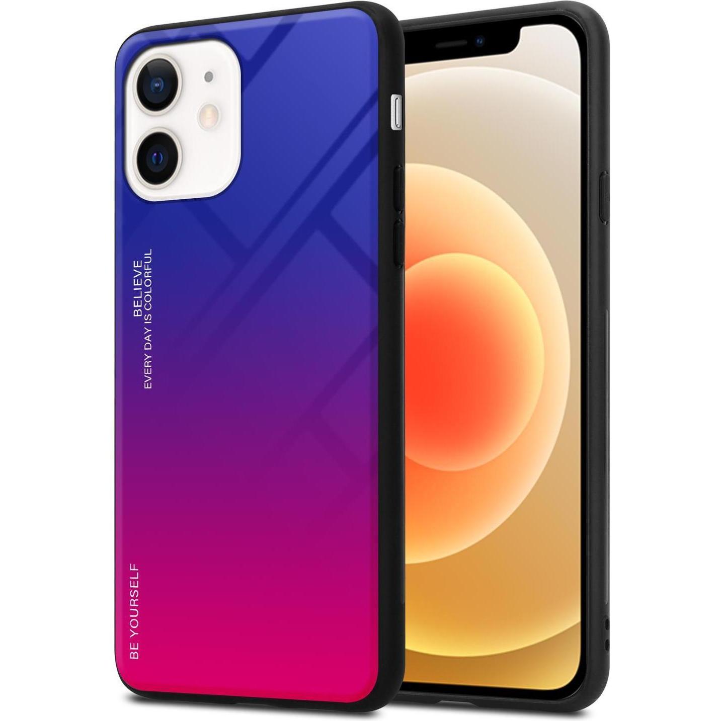 Cadorabo TPU 2 Farben Glas Cover (Apple iPhone 12 mini), Smartphone Hülle, Schwarz