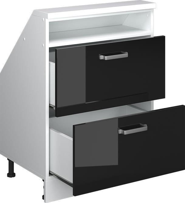 Produktbild Vichy Dachschrägenschrank Rion, Schwarz-Eiche Hochglanz/Weiss/Weiss, mit 2 Schubladen (46 x 46 x 81.60 cm)