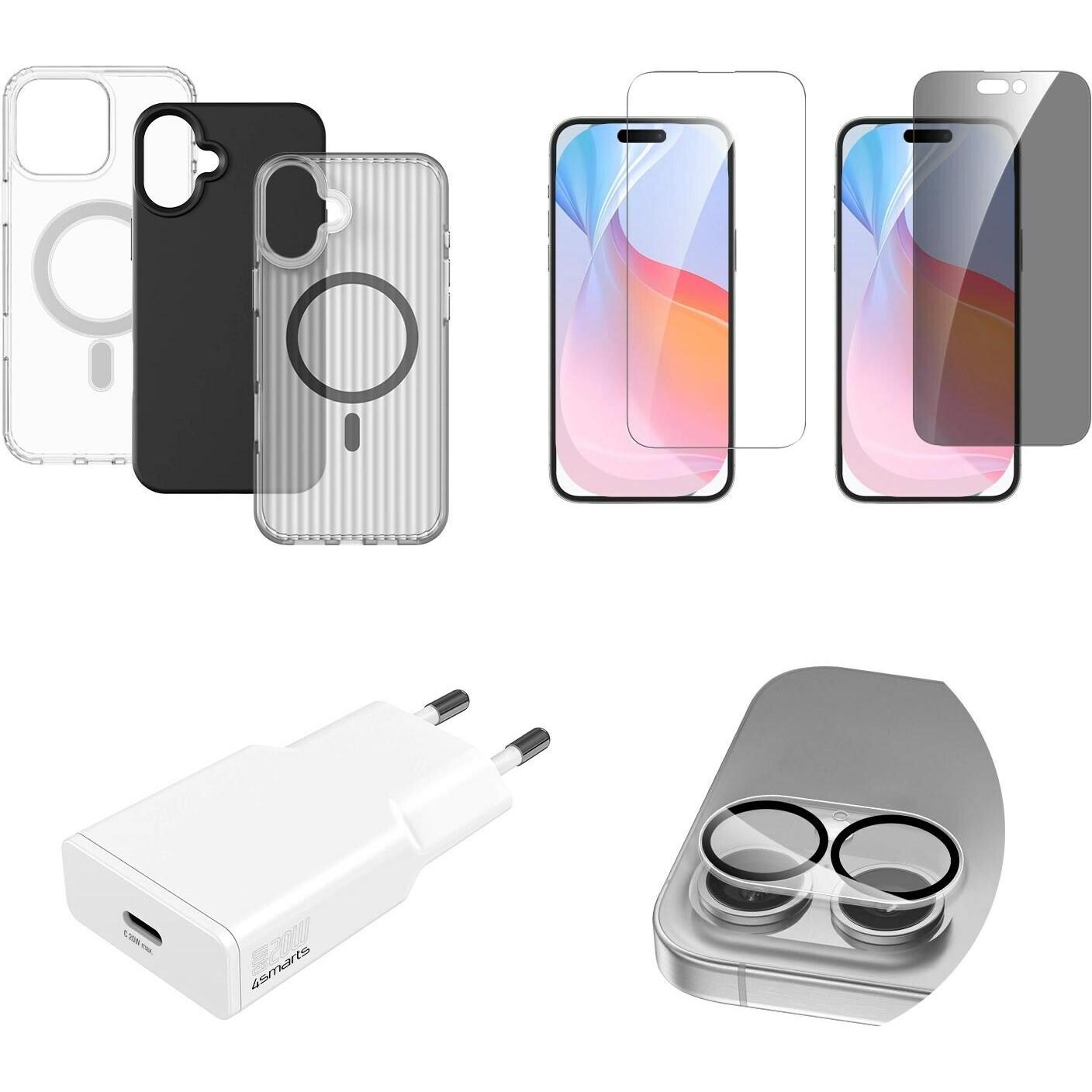 4smarts 7 in 1 Value Set (1 Stück, Apple iPhone 16), Smartphone Schutzfolie, Transparent