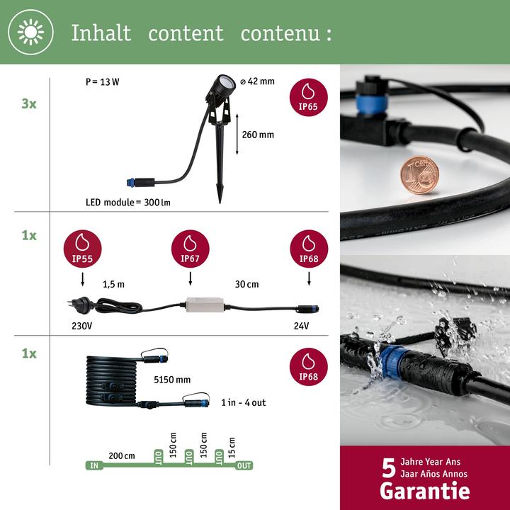 Image du produit Paulmann Kit de démarrage Plug & Shine Spot (300 lm, IP65)