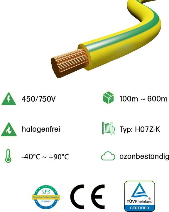 Produktbild Offgridtec H07V-K Erdungskabel Grün / Gelb 10mm² 450/750V XLPO