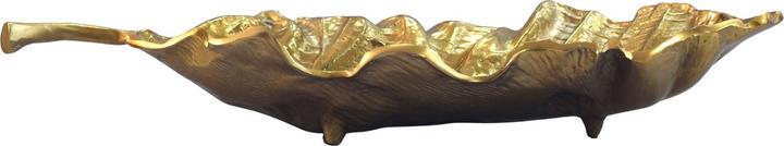 Produktbild FineBuy Dekoschale Blatt Aluminium Schale 67cm Tischdeko Alu Metall Wohnaccessoire Lang