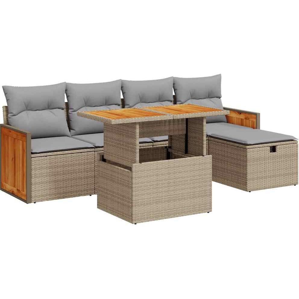 VidaXL, Gartenlounge, 6-tlg. Garten-Sofagarnitur mit Kissen Beige Poly Rattan
