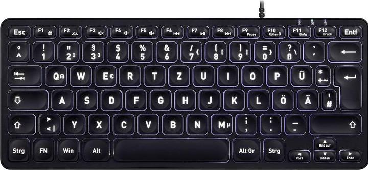 Actual product image Perixx PERIBOARD-332B DE, mini keyboard, USB wired, backlight, black (DE, Cable)