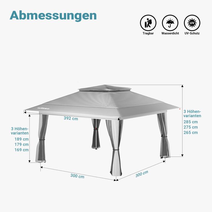 Image du produit Wiltec Faltpavillon Moskitonetz 4x4m hellgrau Gartenpavillon Partyzelt Pavillion (392 cm, 392 cm)