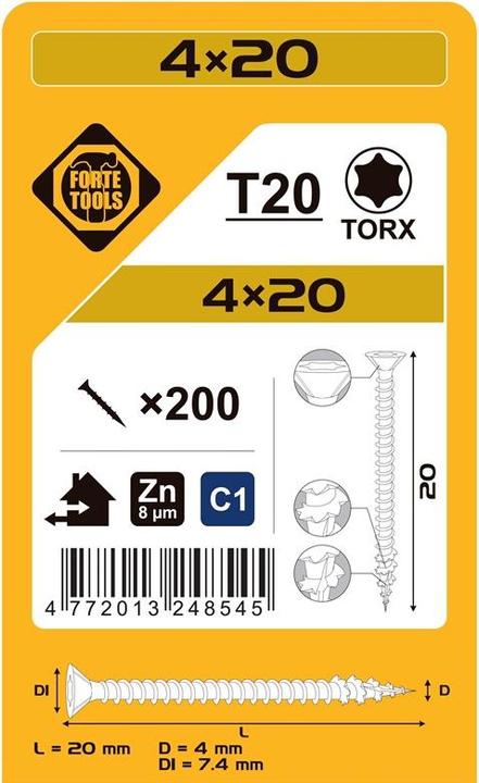 Actual product image Forte tools CHIPBOARD SCR T20 4.0X20 WHITE ZN(200)