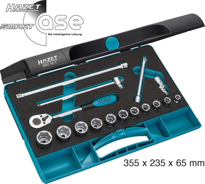 Produktbild HAZET Steckschlüssel Satz 880N-1 ∙ Vierkant10 mm (3/8 Zoll) ∙ Aussen Sechskant-Tractionsprofil ∙ 8 ∙… (10  mm, 11 mm, 12 mm, 13 mm, 14 mm, 15 mm, 16 mm, 17 mm, 18 mm, 19 mm, 20 mm, 21 mm, 22 mm, 8 mm, 9 mm)