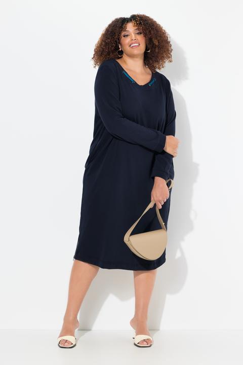 Image du produit Ulla Popken Robe en molleton, décolleté rond et manches longues. Lien fantaisie et poches. (50, 52)