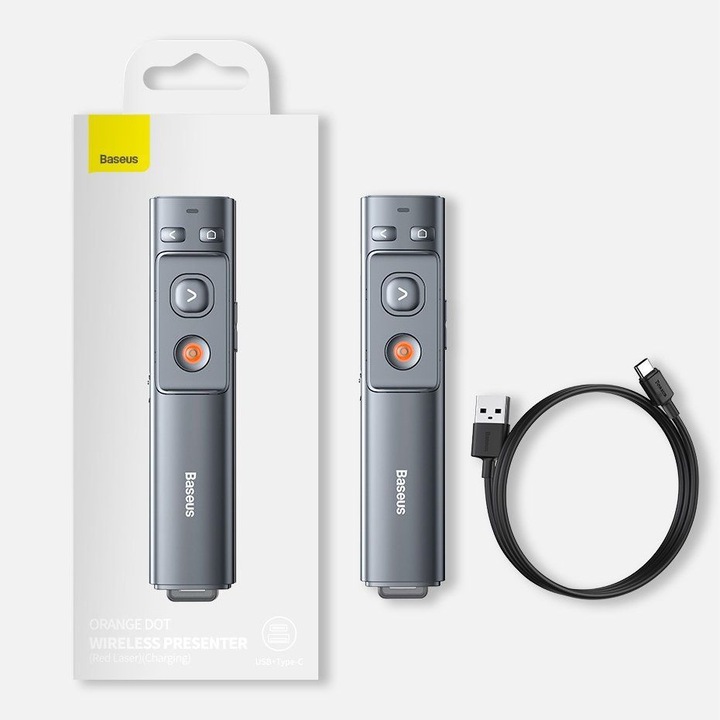 Actual product image Baseus Orange Dot Wireless Presenter (Red Laser)(Charging) Grey