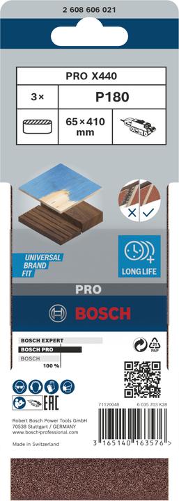 Energie-Label Bosch Professional Zubehör PRO X440 Schleifband, 65 x 410 mm, G180 (180)