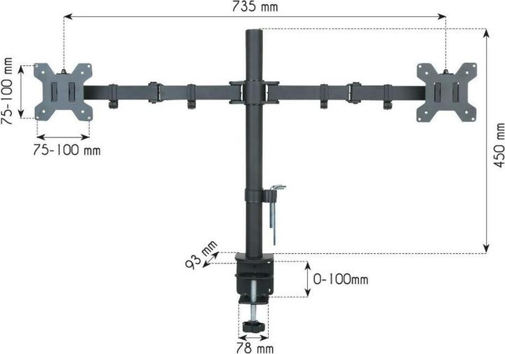 Image du produit Techly Support de bureau pour LCD TV LED 13 27 Côté à côté Pince (Tables, 27", 10 kg)