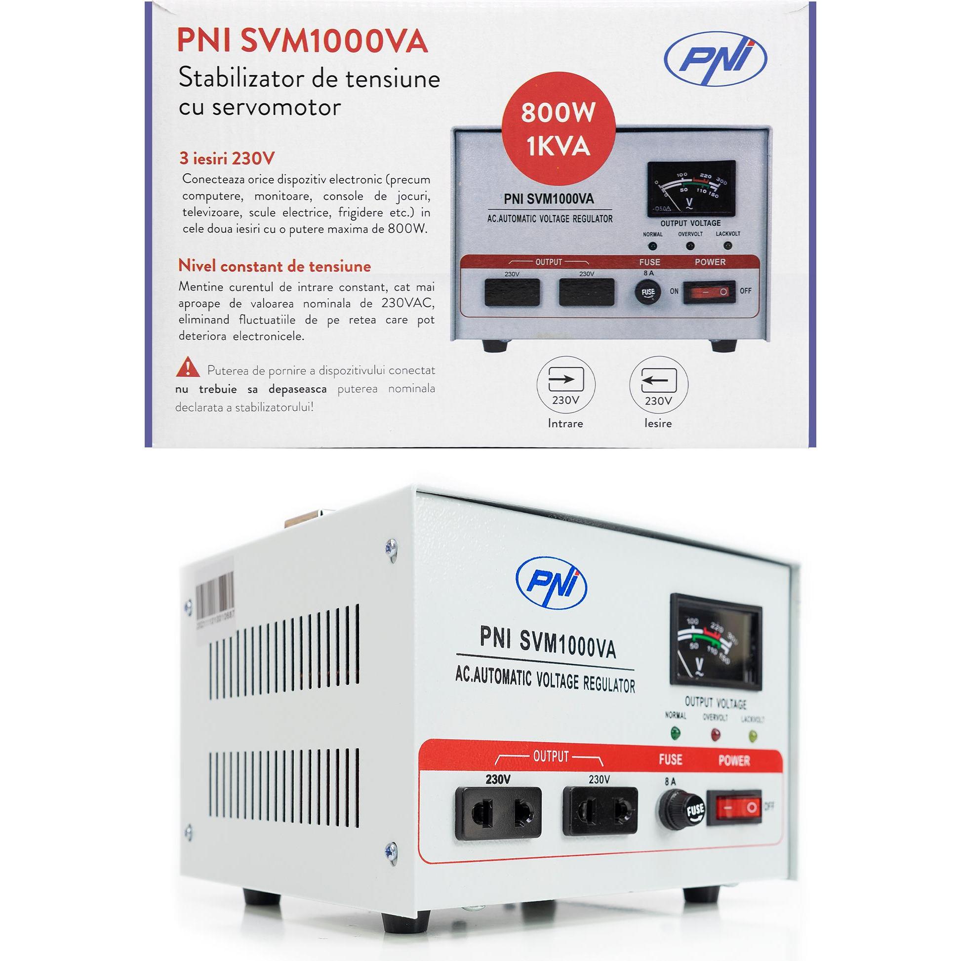 Thumbnail - PNI Spannungsstabilisator SVM1000VA mit Servomotor, 800 W, 3,6 A, Ausgang 230 V (1000 VA, 800 W, Online-Doppelwandler US...