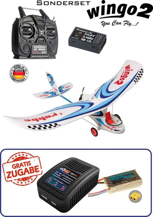 Produktbild Modellbau Lindinger Wingo 2 Kit Sonderset mit Graupner MZ-10 und gratis Ladegerät+Lipo