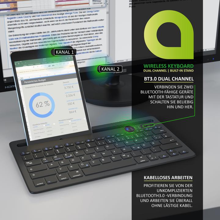 Image du produit Aplic Tablette clavier Bluetooth, support de tablette, avec batterie, pour iOS, Android, Windows (DE)