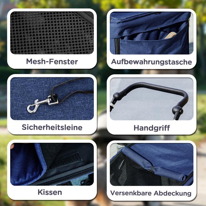 Actual product image PawHut Hundewagen Polyester, Aluminium Blau (Cat, Dog, Foldable, Washable)