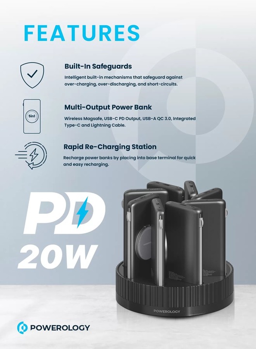 Actual product image Powerology 8in1 Station 10000mAh PD 120W QC Wireless Power Bank (10000 mAh, 20 W, 120 Wh)