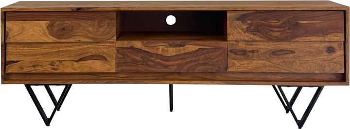FineBuy TV Lowboard Sheesham Massivholz 160 cm Türen Schublade Fach Metallfüsse (160 x 35 x 56 cm)