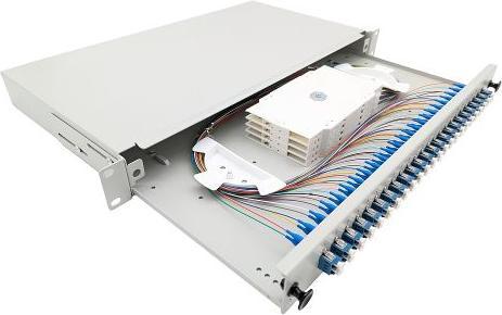 Produktbild Tecline LWL Spleissbox, 24-fach LC-Duplex, OS2, mit LC Duplex-Kupplungen und Pigtails, 19", ausziehba (S/FTP)