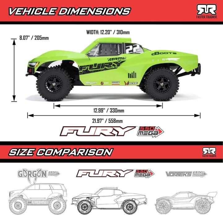 Produktbild Arrma Short Course Truck Fury Mega 550 2WD, 1:10 (RTR Ready-to-Run)