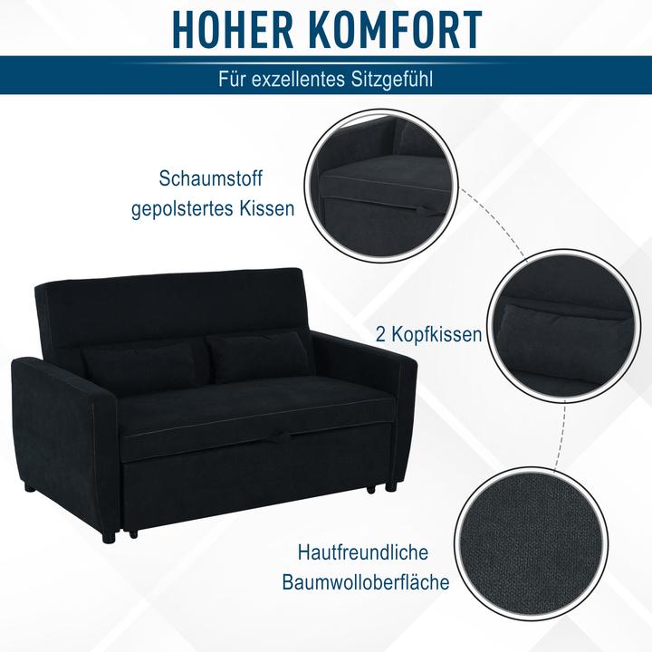 Produktbild Homcom Schlafsofa Eukalyptusholz, Samt Schwarz (2-Sitzer)