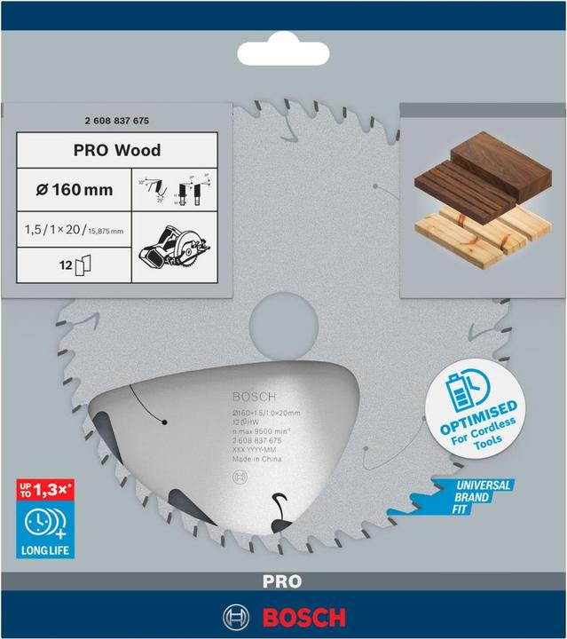 Productafbeelding Bosch Professional Zubehör Cirkelzaagblad Standaard voor hout, 160x1.5/1x20, 12 tanden
