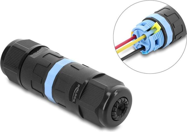 Produktbild Delock Kabelverbinder 3 Pin, IP68 wasserdicht, werkzeugfrei, 5-9 mm, schwarz