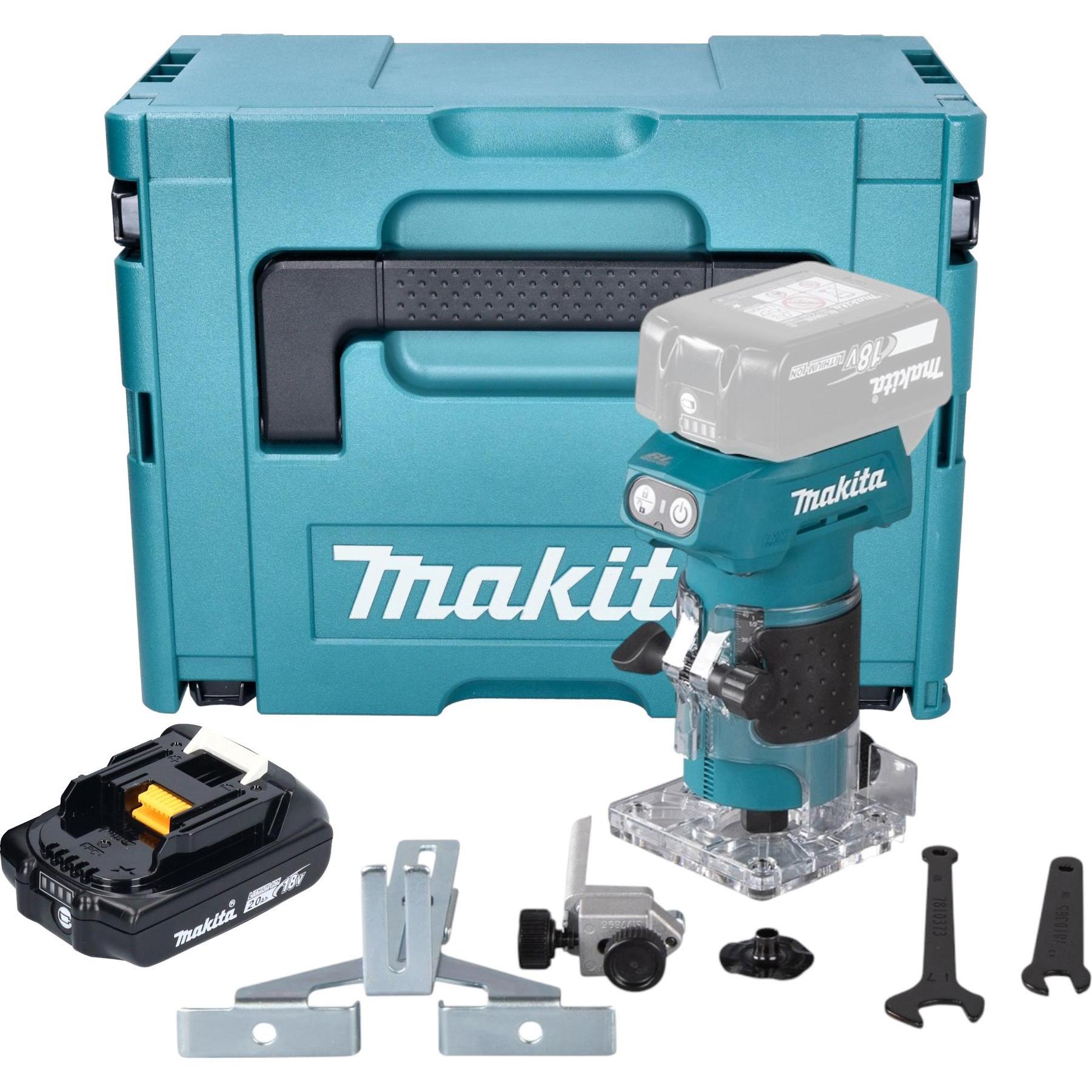Makita, Fräse, DRT 52 A1J Akku Kantenfräse 18 V 6 mm Brushless + 1x Akku 2,0 Ah + Makpac - ohne Ladegerät