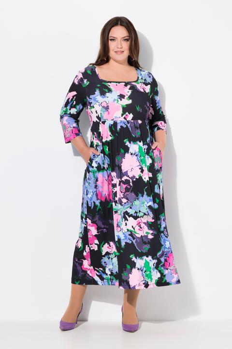 Produktbild Ulla Popken Jerseykleid, A-Linie, Carree-Ausschnitt, 3/4-Arm, Taschen (62)
