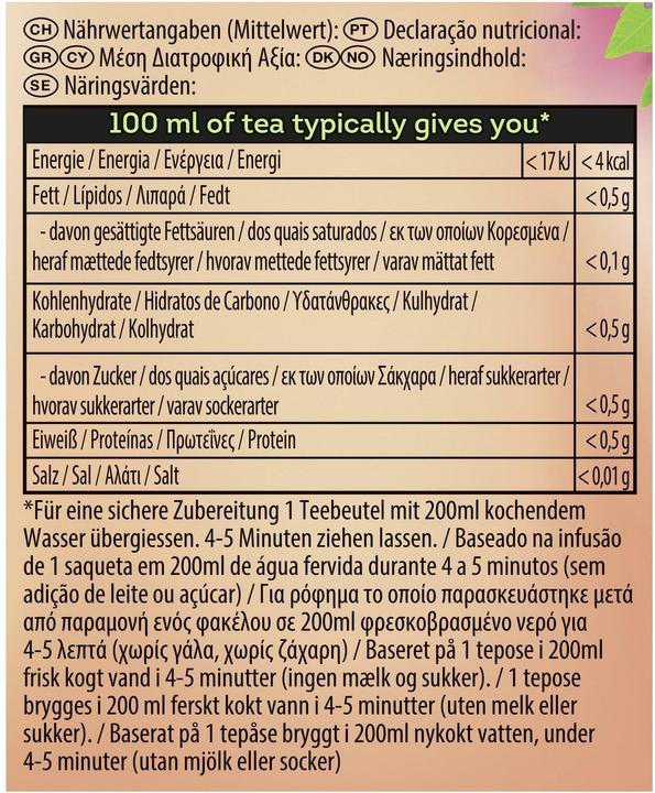 Valeurs nutritives et ingrédients Lipton Lemon Verbena (26 g)