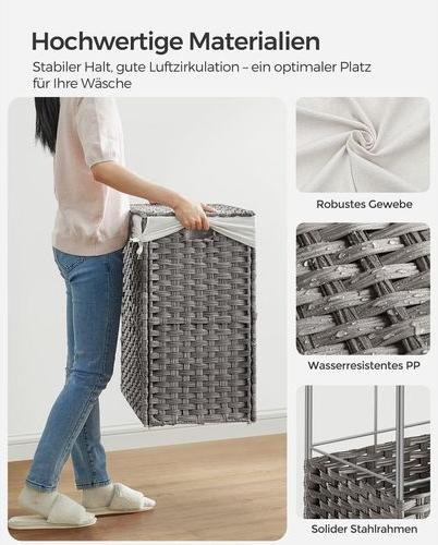 Actual product image Songmics Wäschekorb auf Rollen 140 l, Grau, Detailfarbe: Grau (140 l)