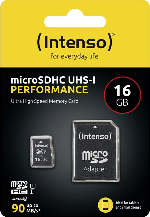 Produktbild Intenso microSDHC 16GB Class 10 UHS-I U1 Performance (16 GB, microSDHC, U1, UHS-I)