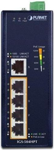 Actual product image Planet Industrial Switch 4-Port IEEE 802.3af / 802.3at PoE Injector Aluminum Metal Enclosure (802.3af (PoE), 802.3at (PoE+), 30 W)