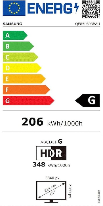 Energy Label Samsung The Frame QE85LS03B (85", LS03B, QLED, 4K, 2022)