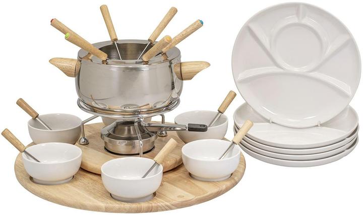 Kadastar Fleischfondue-Set Claudia 28 Teile, Braun/Edelstahl/Weiss (Fondue Bourguignonne, Fondue Chinoise)