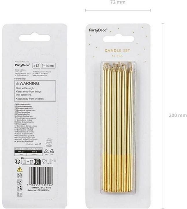 Actual product image Partydeco Smooth golden birthday candles, 14 cm, 12 pieces (12x)