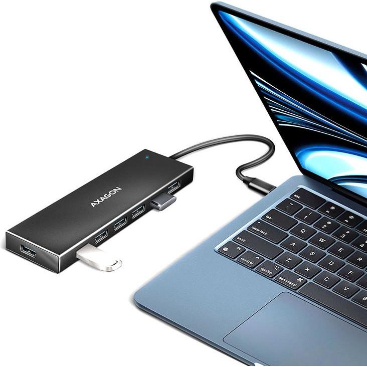 Thumbnail - Axagon HUE-F7A 7x USB 3.2 Gen 1 Aluminium Flat Hub, 30 cm USB-C-Kabel (USB-C, 7 Ports), Dockingstation + USB Hub, Schwar...