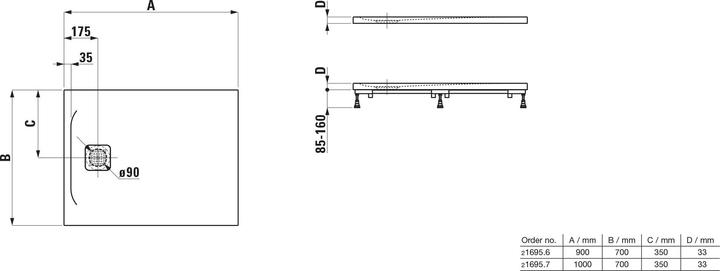 Produktbild Laufen Pro Duschwanne, 1000x700x33mm, superflach