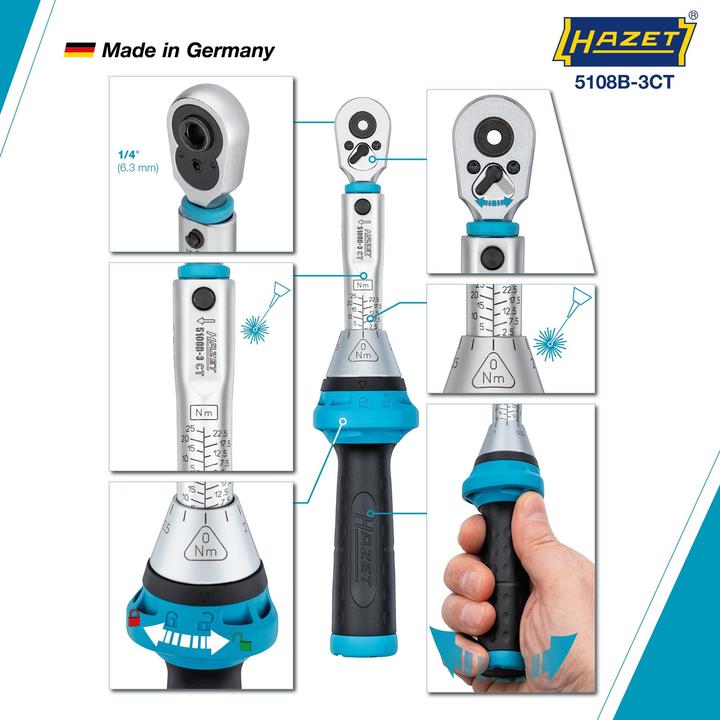 Actual product image HAZET Torque spanner 5108B-3CT 1/4 ″ 2.5 - 25 Nm (1/4", 2.50 Nm, 25 Nm)