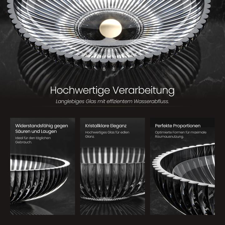 Produktbild Emke Aufsatzwaschbecken, 510 x 350 x 150 mm, Schwarzes Glaswaschbecken, Ovales Aufsatzwaschbecken (350 mm, 510 mm)
