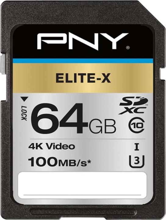 PNY SDXC-Karte Elite-X UHS-I U3 64 GB (64 GB, SDXC, U3, UHS-I)