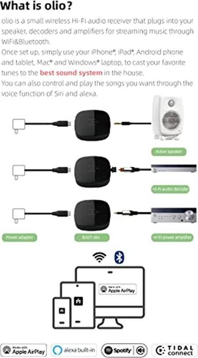 Produktbild Ieast Olio - Draadloze audio streamer/ontvanger - WiFi 2.4/5ghz en Bluetooth 5.0 - Multiroom - Airplay 2 s (Airplay 2, Bluetooth, WLAN)