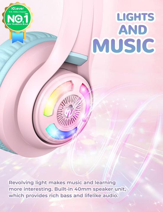 Produktbild Iclever Bluetooth-Kinderkopfhörer mit LED-Katzenohren