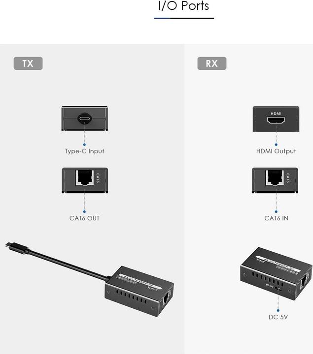 Produktbild PremiumCord USB-C na HDMI extender přes patch kabel Cat5e/6/6a 4K@60Hz na 60m (Extender)