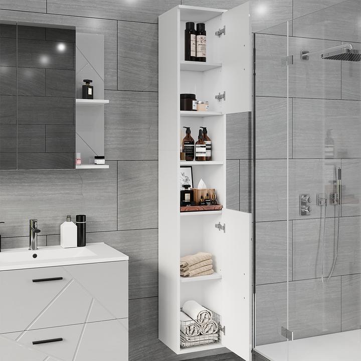 Actual product image Vicco Hochschrank Irma, Weiss/Weiss Hochglanz, 30 x 190 cm mit 2 Türen