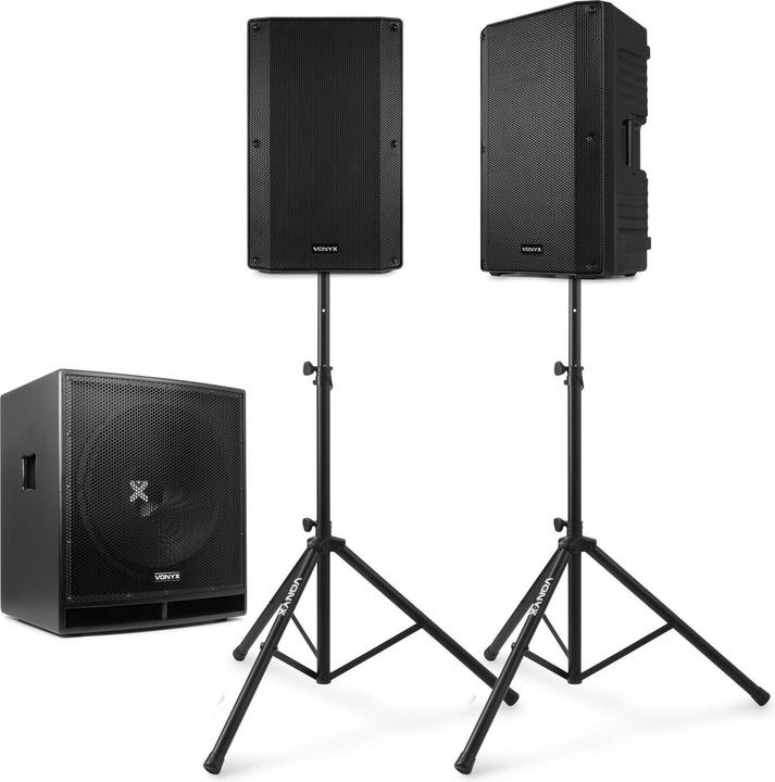 Vonyx Toninstallation - VONY 2.1 SOUND SET - 18 Subwoofer, 15 Tops und Set von Stativen - 3200W (Aktiv, Subwoofer aktiv)